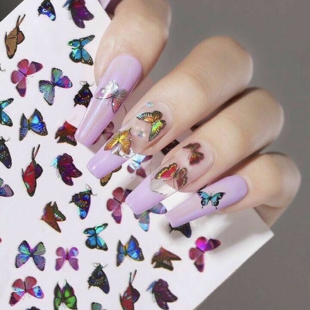 Butterfly Nail Stickers Nail Art Design DIY Decal Pink - US Stock